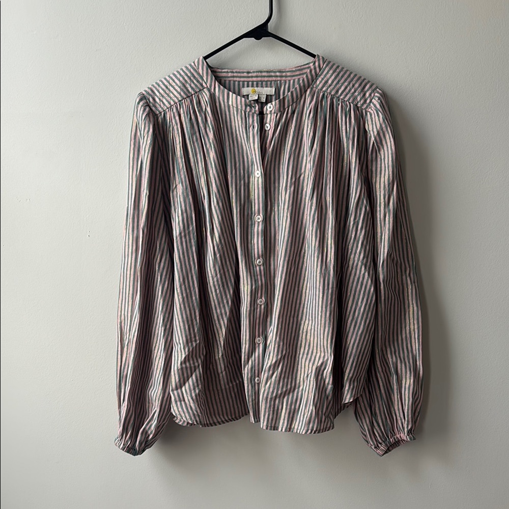 Boden Pink and Green Blouse with Billowy Sleeves